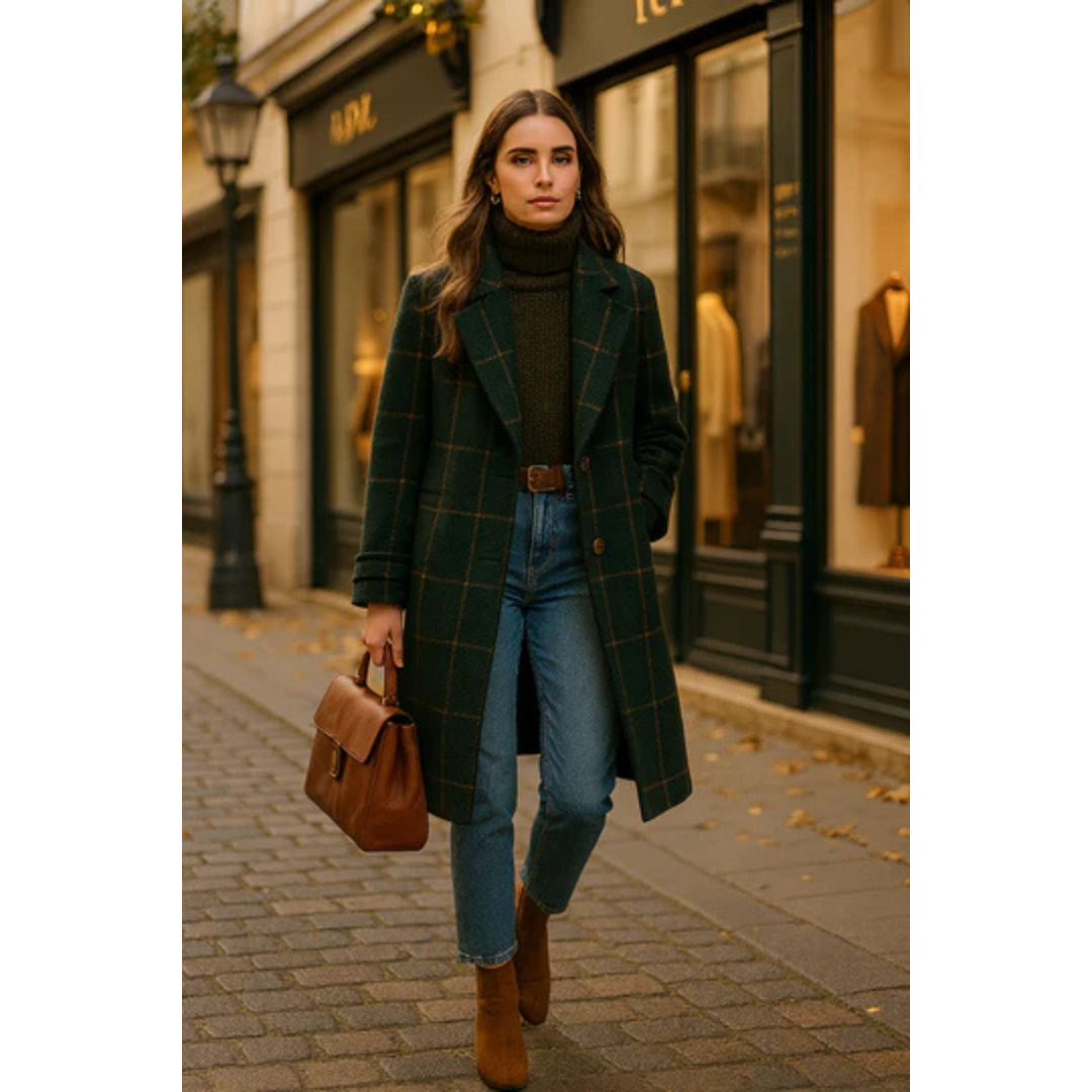 Mirabelle | Lapel Plaid Tweed Coat