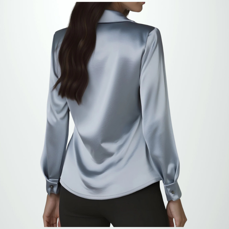 Elegant White Satin Blouse with Draped Neckline