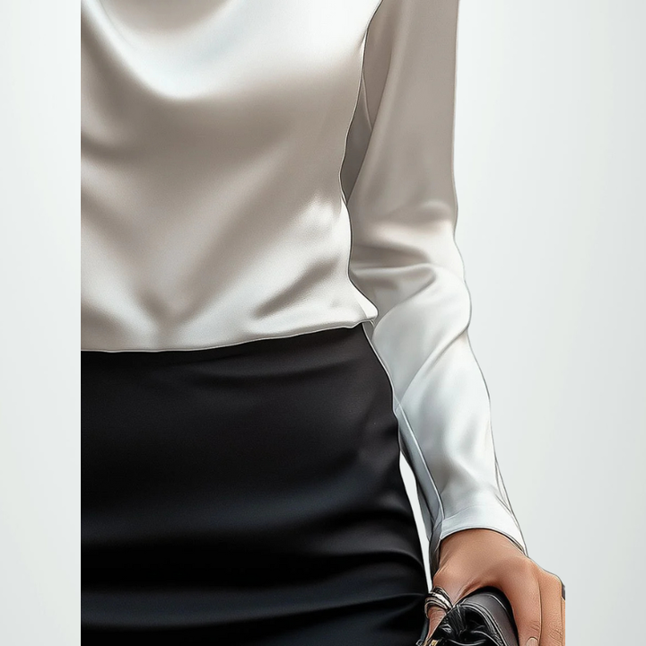 Elegant White Satin Blouse with Draped Neckline