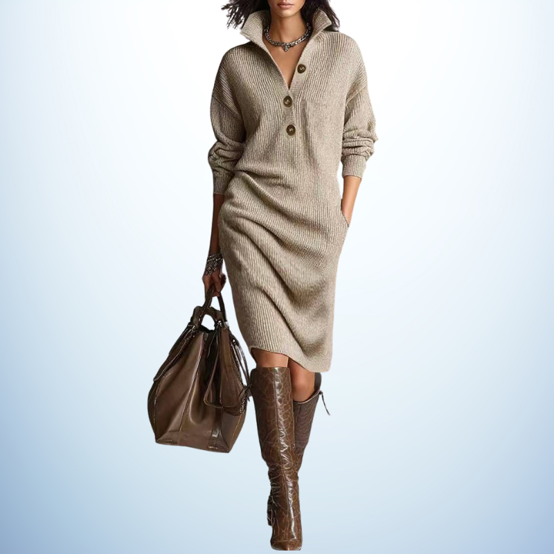 MARCELLE | Elegant Button-Down Sweater Dress