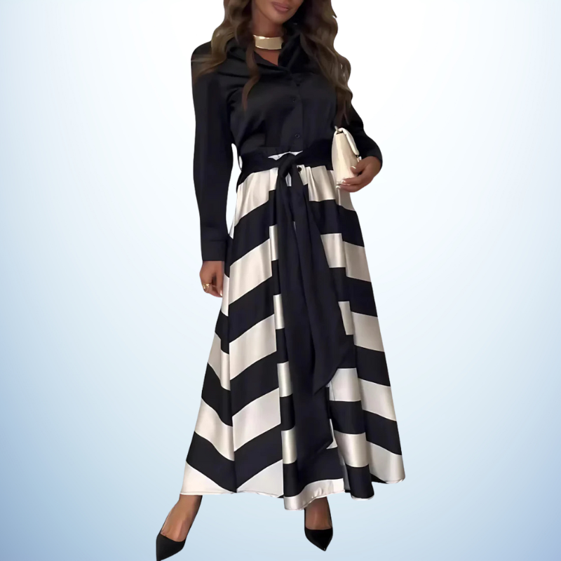 Nessia | Long Striped Shirt Dress with Belt