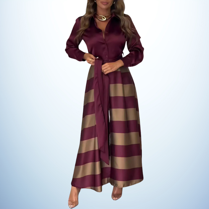 Nessia | Long Striped Shirt Dress with Belt