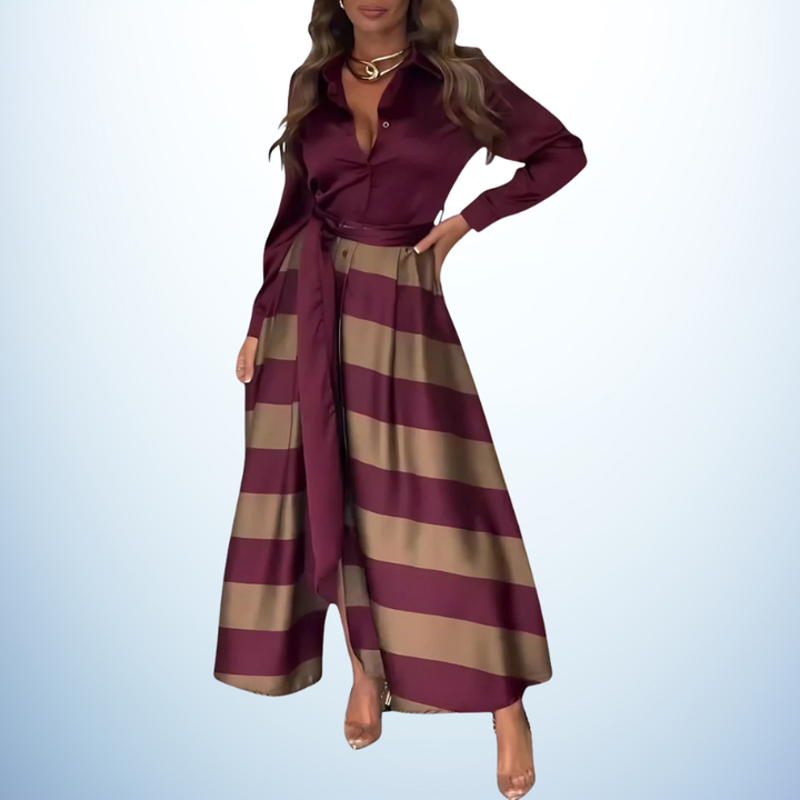Nessia | Long Striped Shirt Dress with Belt