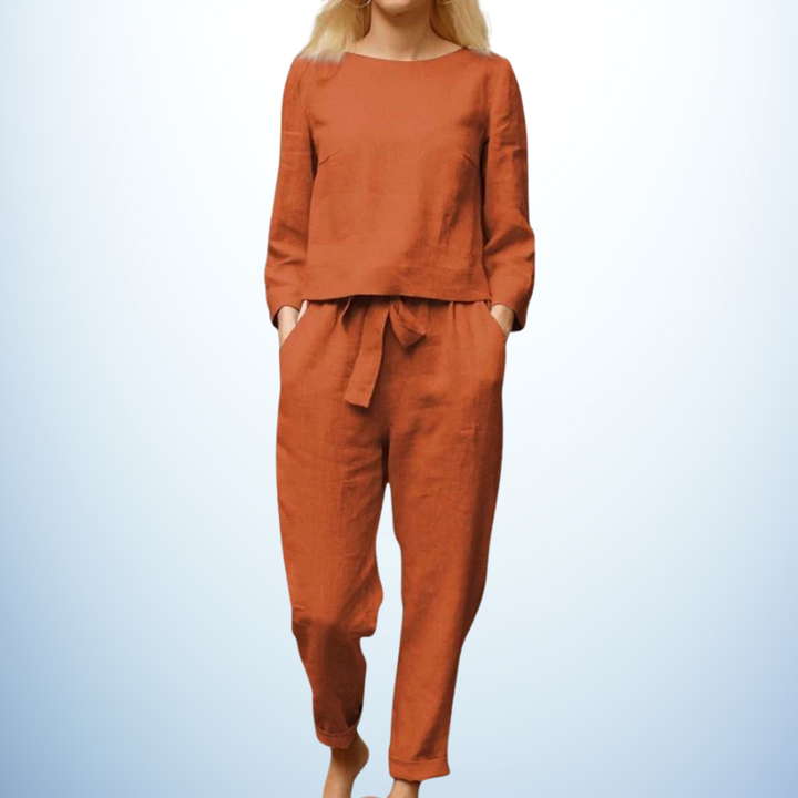 Retro Monochrome Linen Two-Piece Set