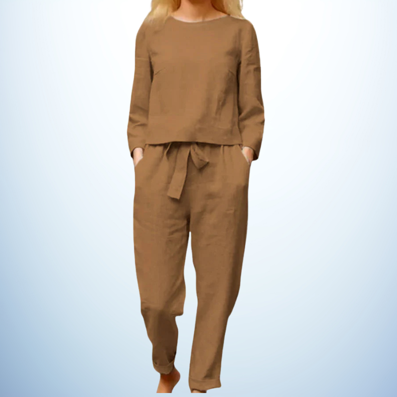 Retro Monochrome Linen Two-Piece Set