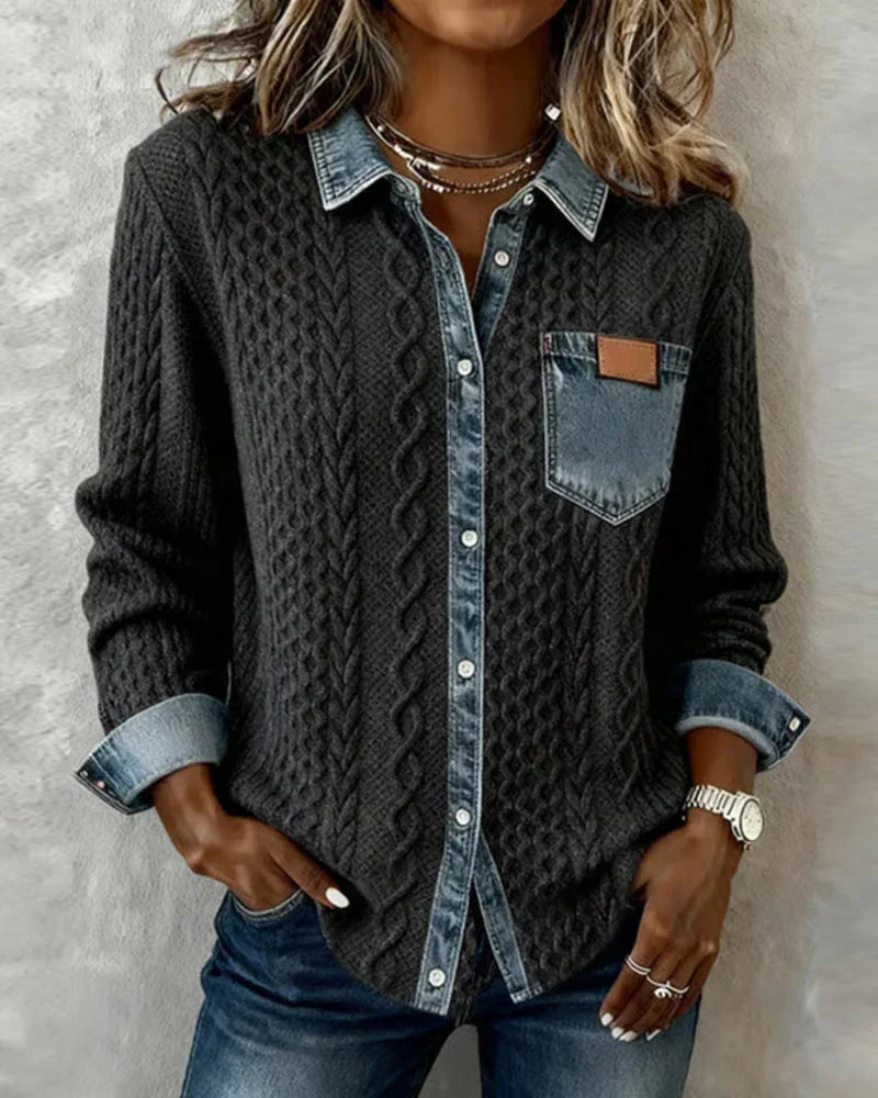 Simone™ | Denim Patchwork Shirt