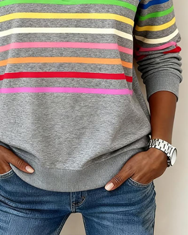 Mode Sweatshirt with Half Zipper and Rainbow Stripes