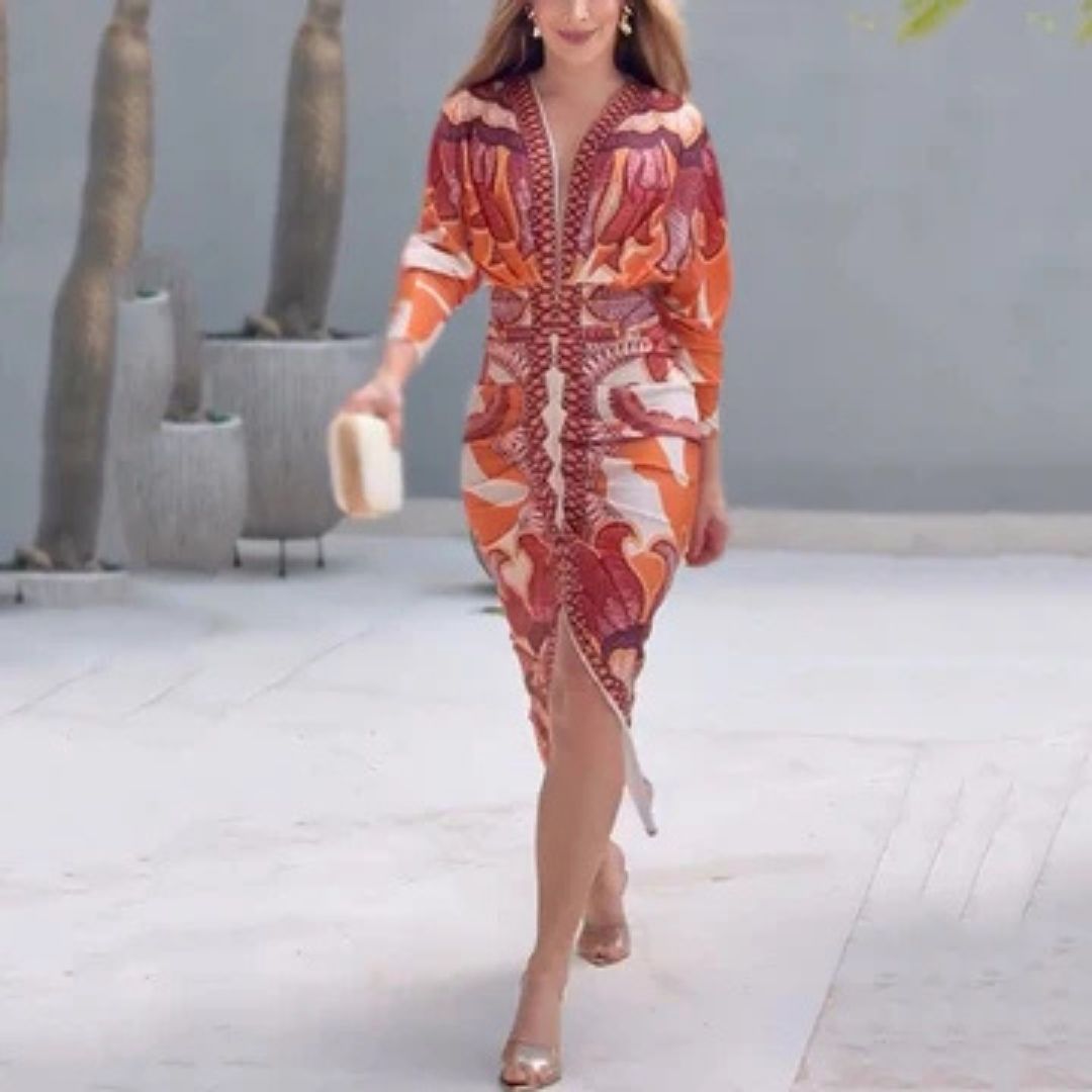 Estella |  Elegant V-Neck Dress