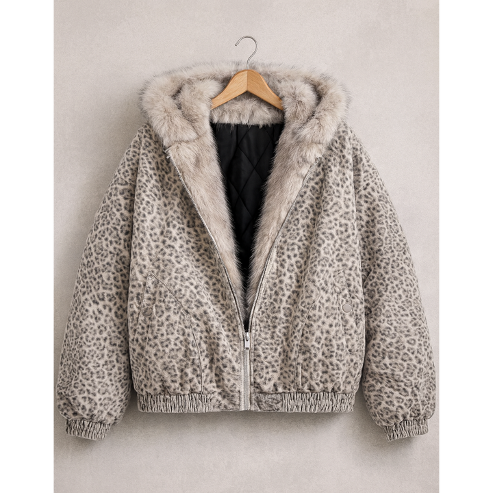 UrbanHeat |  Leopard Fleece Hooded Jacket