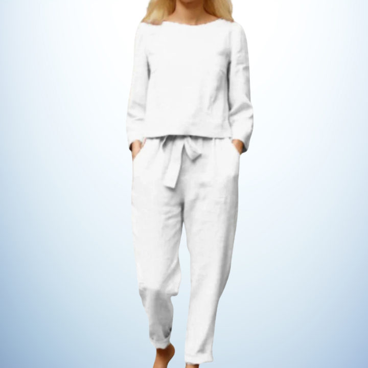 Retro Monochrome Linen Two-Piece Set