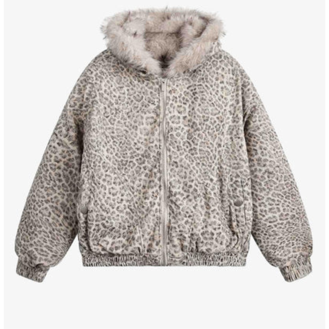UrbanHeat |  Leopard Fleece Hooded Jacket