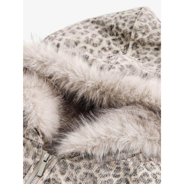 UrbanHeat |  Leopard Fleece Hooded Jacket