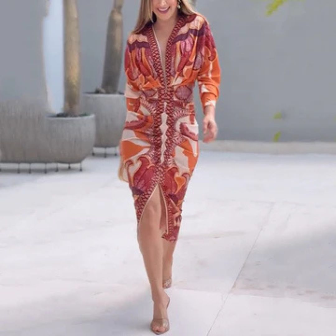 Estella |  Elegant V-Neck Dress