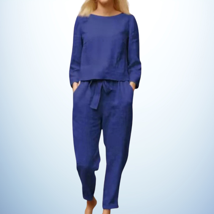 Retro Monochrome Linen Two-Piece Set