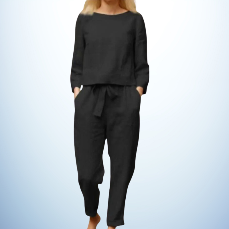 Retro Monochrome Linen Two-Piece Set