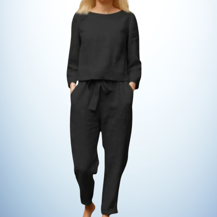 Retro Monochrome Linen Two-Piece Set