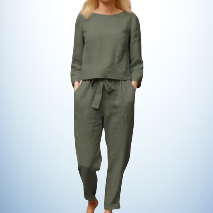 Retro Monochrome Linen Two-Piece Set